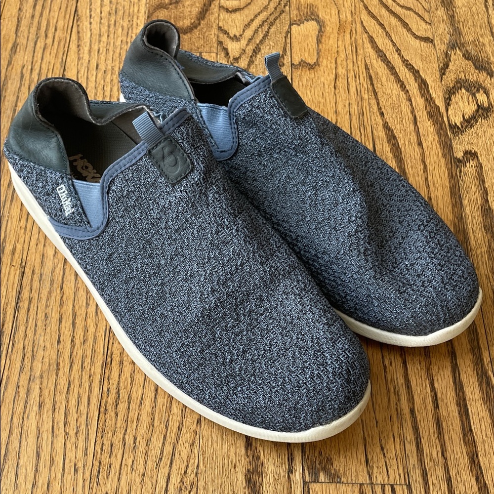 OluKai Textured Blue Slip-On Loafers